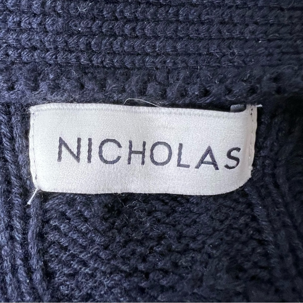 Nicholas Black Cotton Wool Cardigan Pom Pom Sweater Size Large Missing Belt - Picture 11 of 11